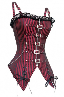 Red Striped Gothic Punk Overbust Corset-YOKO5288-3-Red