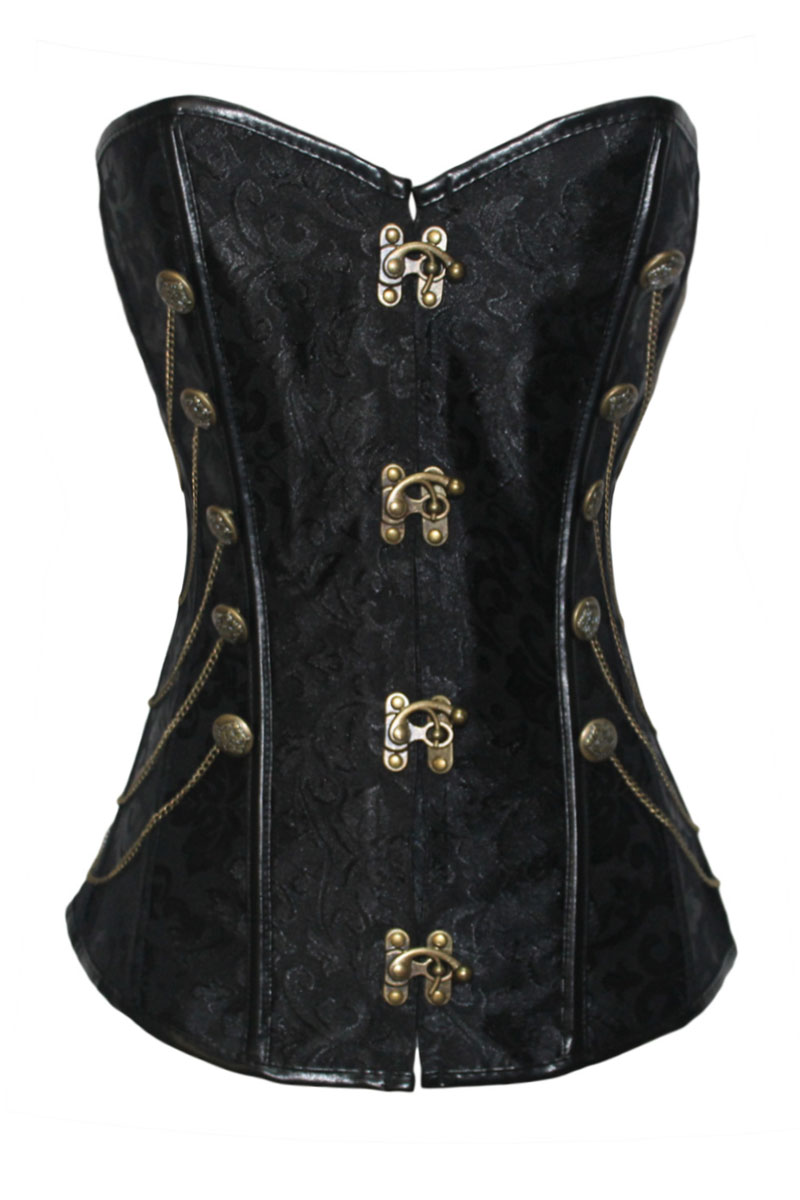 Black Steampunk Style Over Bust Corset with Chain-YOKO5327-Black