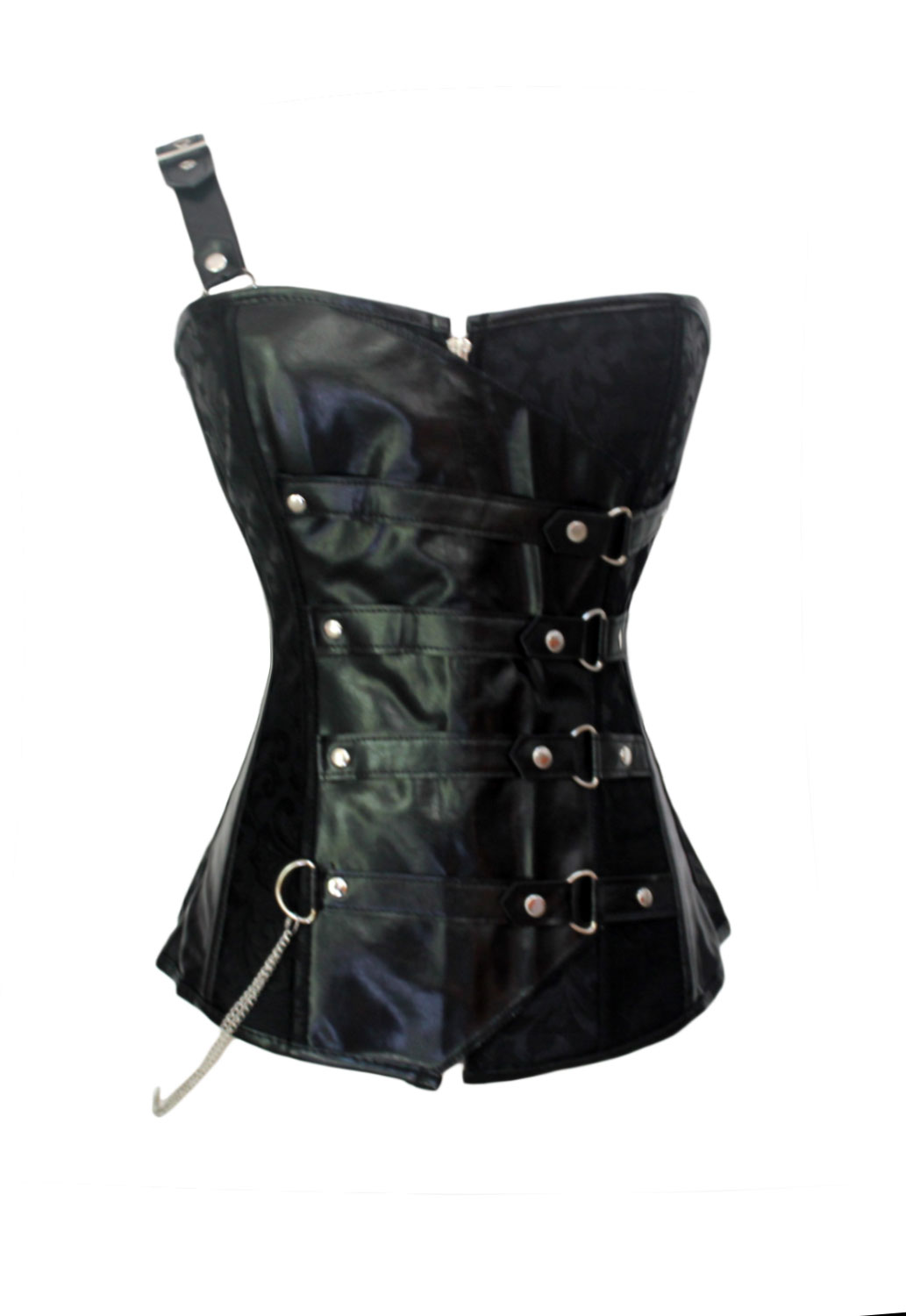 Black One Strap Corset with Buckled Detail-YOKO5330-Black